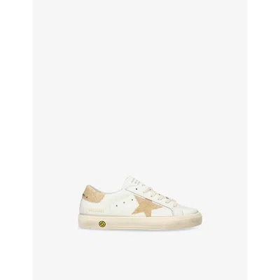 Golden Goose White/oth Kids' May Glitter Logo-print Leather Low-top Trainers Eur 39 /5.5 Uk