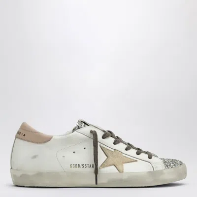 GOLDEN GOOSE GOLDEN GOOSE WHITE/PLATINUM SUPER STAR TRAINER WITH GLITTER
