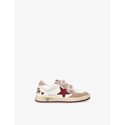 GOLDEN GOOSE WHITE/RED KIDS' BALLSTAR LOGO-PRINT LEATHER LOW-TOP TRAINERS EUR 27 / 9 UK