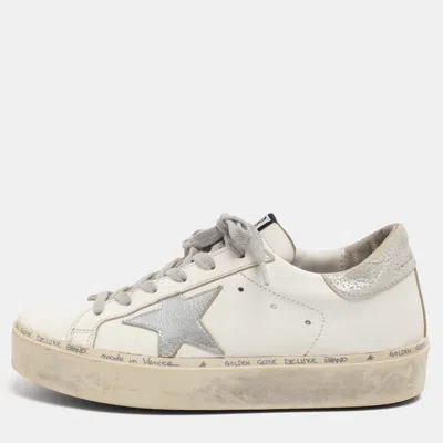 Pre-owned Golden Goose White/silver Leather Hi Star Lace Up Sneakers Size 36