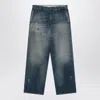 Golden Goose Wide Blue Washed Jeans With Distressing In Blue