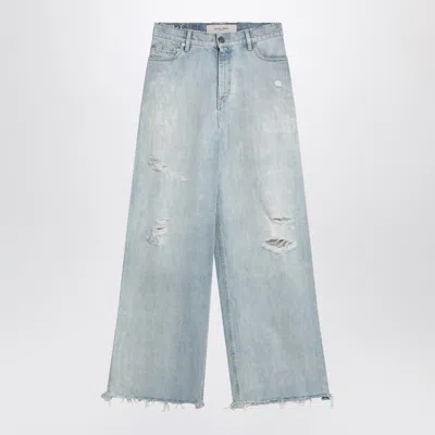 GOLDEN GOOSE GOLDEN GOOSE WIDE FADED BLUE JEANS WITH RIPS