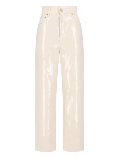 Golden Goose Wide Jeans With Sequins In Cream
