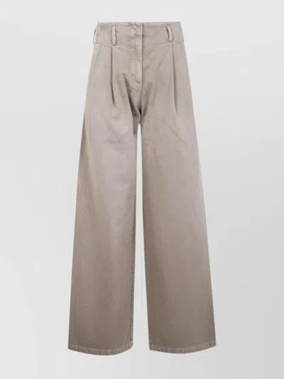 Golden Goose Wide Leg Cotton Denim Trousers In Neutral