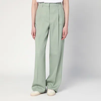 GOLDEN GOOSE WIDE-LEG LIGHT GREEN WOOL TROUSERS