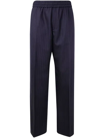 Golden Goose Wide Leg Pinstripe Jogger Style Trousers In Blue
