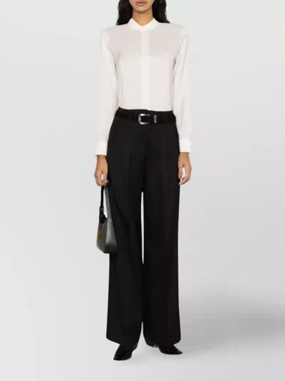 Golden Goose Wide Leg Wool Gabardine Trousers With Belt Loops In Black