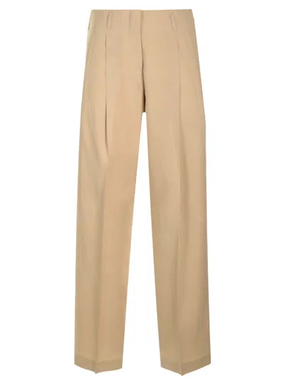 Golden Goose Wide Trousers With Pleats In Beige