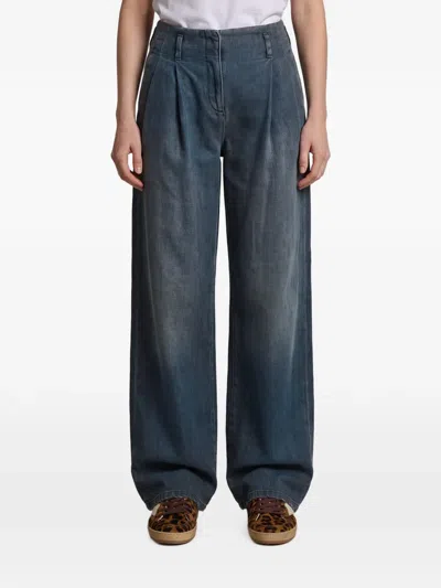 Golden Goose Wide-leg Pleated Trousers In Blue