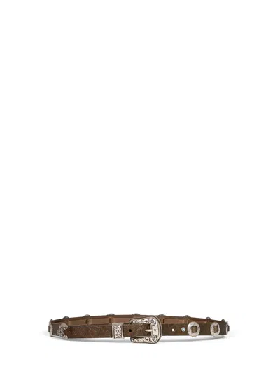 Golden Goose Winter Moss Embossed Leather Thin Lace Belt With Inlays<br/> In Brown