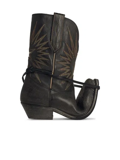 GOLDEN GOOSE GOLDEN GOOSE 'WISH STAR' BLACK LEATHER BOOTS