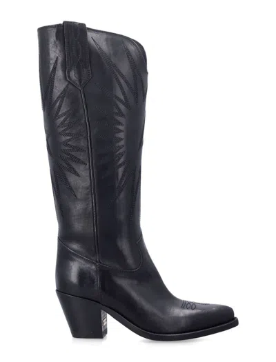GOLDEN GOOSE GOLDEN GOOSE WISH STAR BLACK LEATHER BOOTS