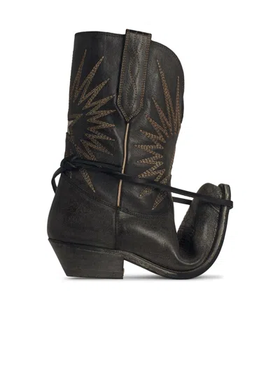 Golden Goose Wish Star Leather Boots With Embroidery In Black