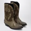 Golden Goose Wish Star Boots In Khaki Leather And Suede Women In Black