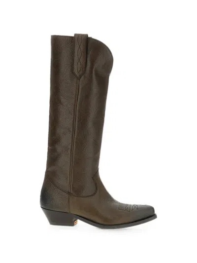 Golden Goose Wish Star Embossed-floral Western Boots In Brown