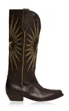 Golden Goose Wish Star Embroidered Leather Boot In Black