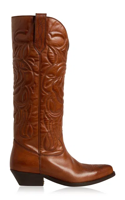 Golden Goose Wish Star Embroidered Leather Boot In Brown