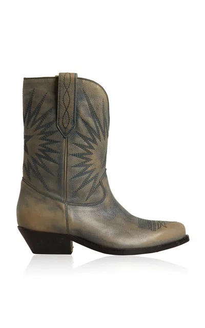Golden Goose Wish Star Embroidered Leather Boots In Grey
