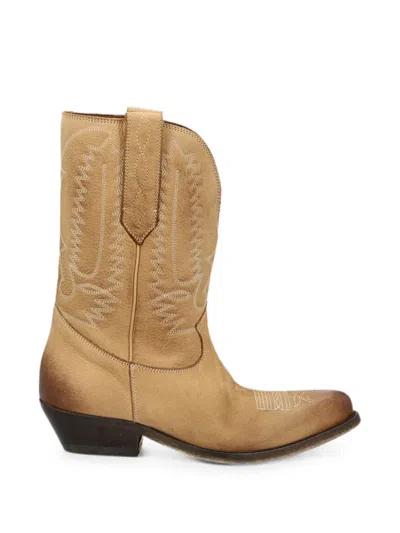 Golden Goose Wish Star Embroidered Leather Boots In Brown