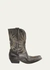 Golden Goose Black Leather Western Boots In Black/ecru/silver