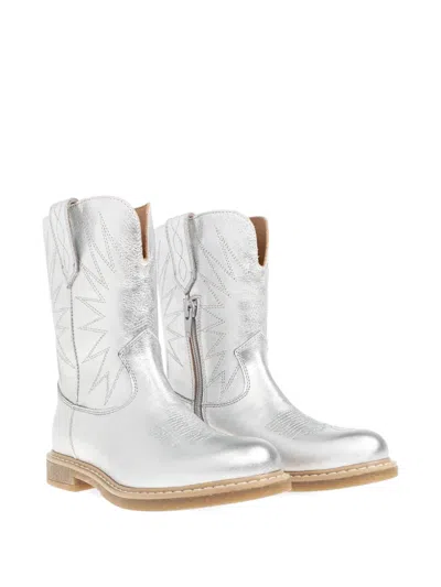 Golden Goose Kids' Wish Star Embroidered Metallic-leather Boots In Silver