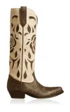 GOLDEN GOOSE WISH STAR EMBROIDERED-ROSE LEATHER WESTERN BOOTS