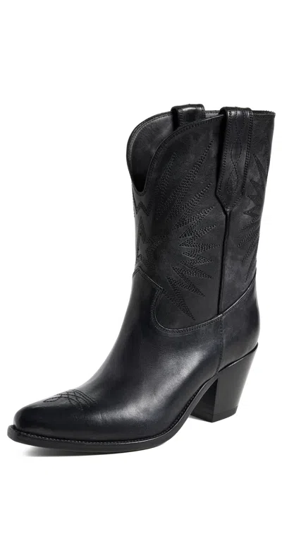 Golden Goose 70 Wish Star Texan Boots In Black Leather