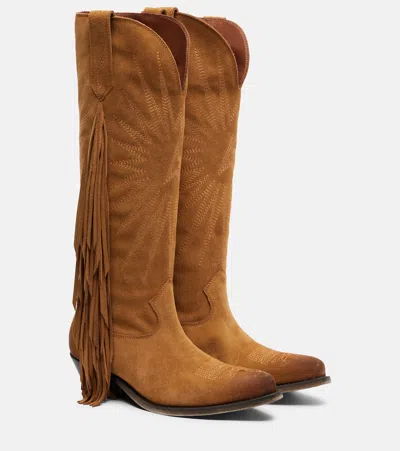 Golden Goose Wish Star Fringed Suede Cowboy Boots In Brown