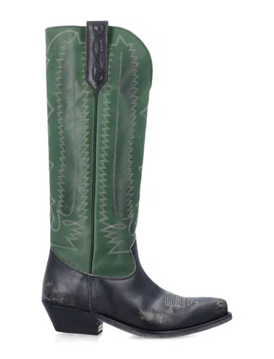 Golden Goose Wish Star High Boots With Contrasting Embroidery In Green