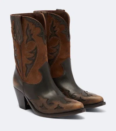 Golden Goose Wish Star Leather And Suede Cowboy Boots In Brown