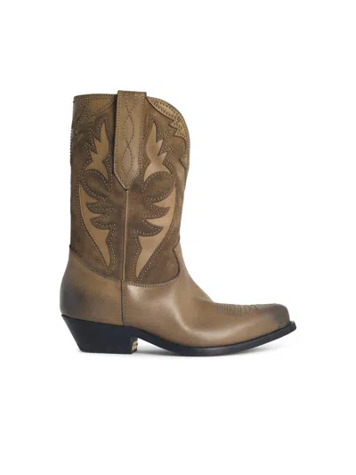 Golden Goose 'wish Star Low' Khaki Leather Boots Women In Green