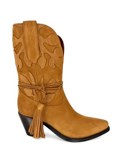 Golden Goose Wish Star Suede Cowboy Ankle Boots In Brown