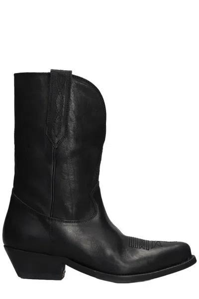 GOLDEN GOOSE WISH STAR TEXAN ANKLE BOOTS IN BLACK LEATHER