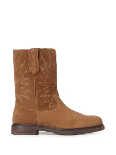 Golden Goose Kids' Wish Star-embroidered Boots In Brown