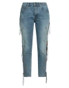 Golden Goose Woman Jeans Blue Size 27 Cotton, Ovine Leather In Blue