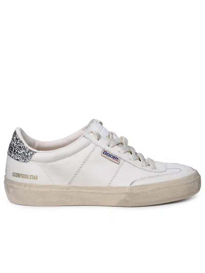 Golden Goose Soul Star Distressed Glittered Sneakers In White