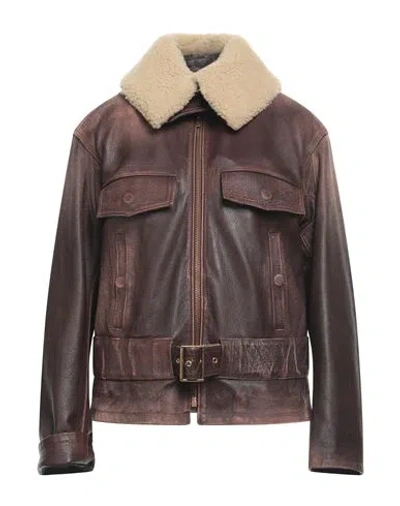 Golden Goose Woman Jacket Cocoa Size 6 Cow Leather, Ovine Leather In Brown