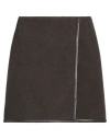 Golden Goose Woman Mini Skirt Military Green Size 4 Virgin Wool, Ovine Leather In Green