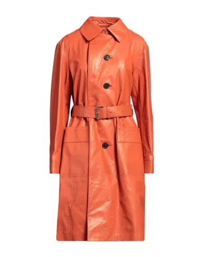 Golden Goose Woman Overcoat Orange Size S Ovine Leather