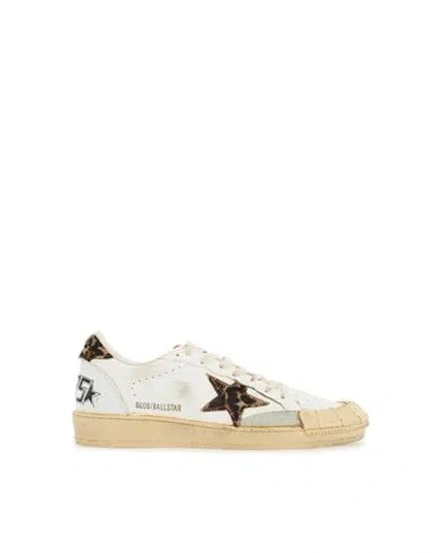 Golden Goose Ballstar White Low Top Sneakers With Glittered Star Patch On The Side And Glittered Heel With Logo L In Multi