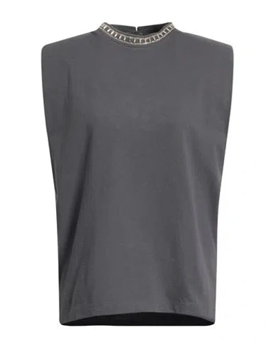Golden Goose Woman Top Charcoal Size M Cotton In Gray