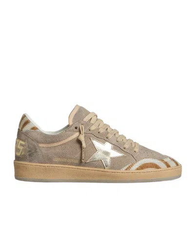 Golden Goose Women's Ball Star Ltd In Suede With Metallic Leather Star And Zebra Pony Skin Heel Tab In Light Gray