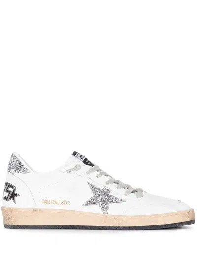 Golden Goose Women's Ball Star Wishes In Nappa Leather With Glitter Star And Heel Tab In Silver