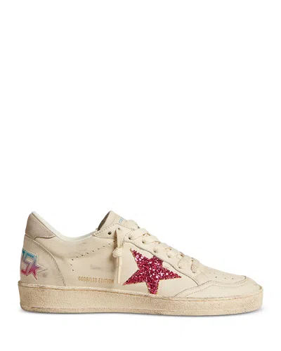 Golden Goose Women's Ballstar Glitter Star Sneakers In Optic White/light Gray/fucsia