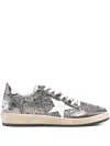 Golden Goose Ballstar Sneakers In Laminated Leather And Glitter In Gray