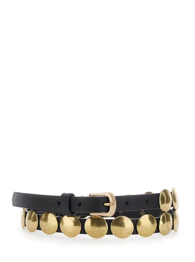 Golden Goose Women Belt Trinidad Thin Washed Leather Flesh Side With Studs