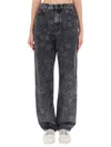 Golden Goose Straight Jeans With Floral Motif In Gray