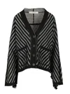Golden Goose Journey W's Olidia Knit Cardigan Fringe Wool Herringbone Jacquard Knitwear Black In Black