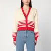Golden Goose Beige Cardigan With Red Stripes In Multi