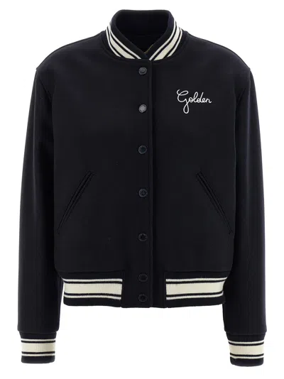Golden Goose Cropped Varsity Jacket With Contrasting Details In Black